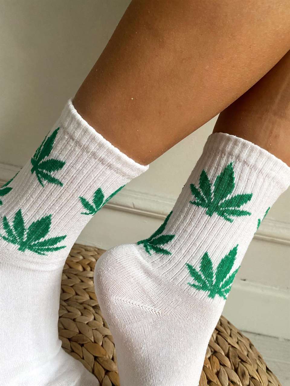 Spor ÇorapBeyaz Yapraklı Soket Çorap 