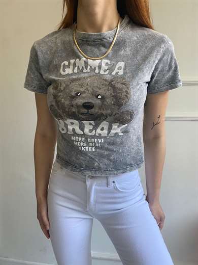 Crop TişörtYıkamalı Break Baskı Tişört